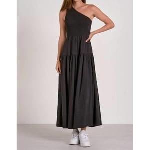 NEW ELAN black gauze one-strap smocked dress in black